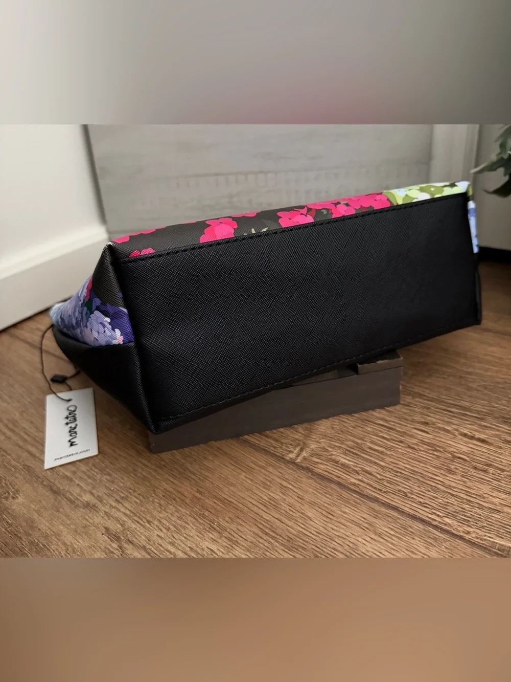 Marc Tetro Black & Floral Dogs Large Cosmetic Case Pouch - NWT